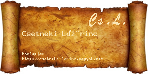 Csetneki Lőrinc névjegykártya